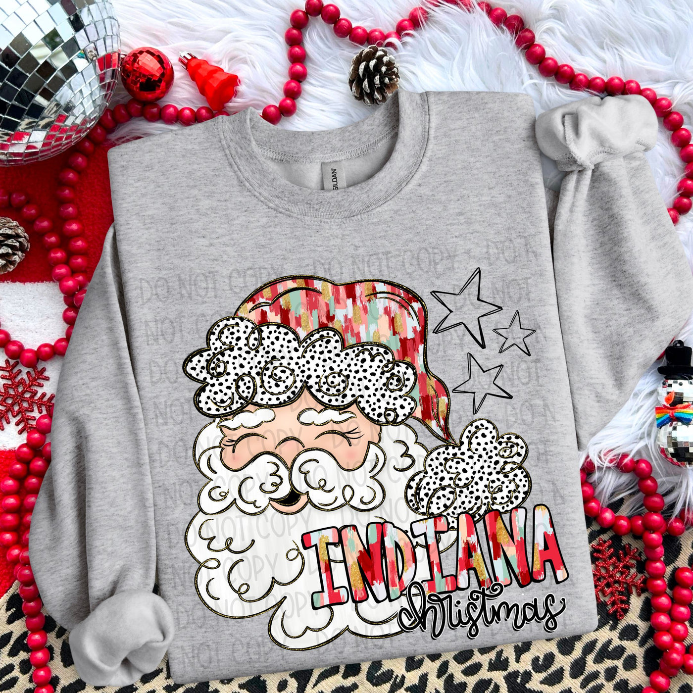 Whimsical Colorful Santa State - Indiana