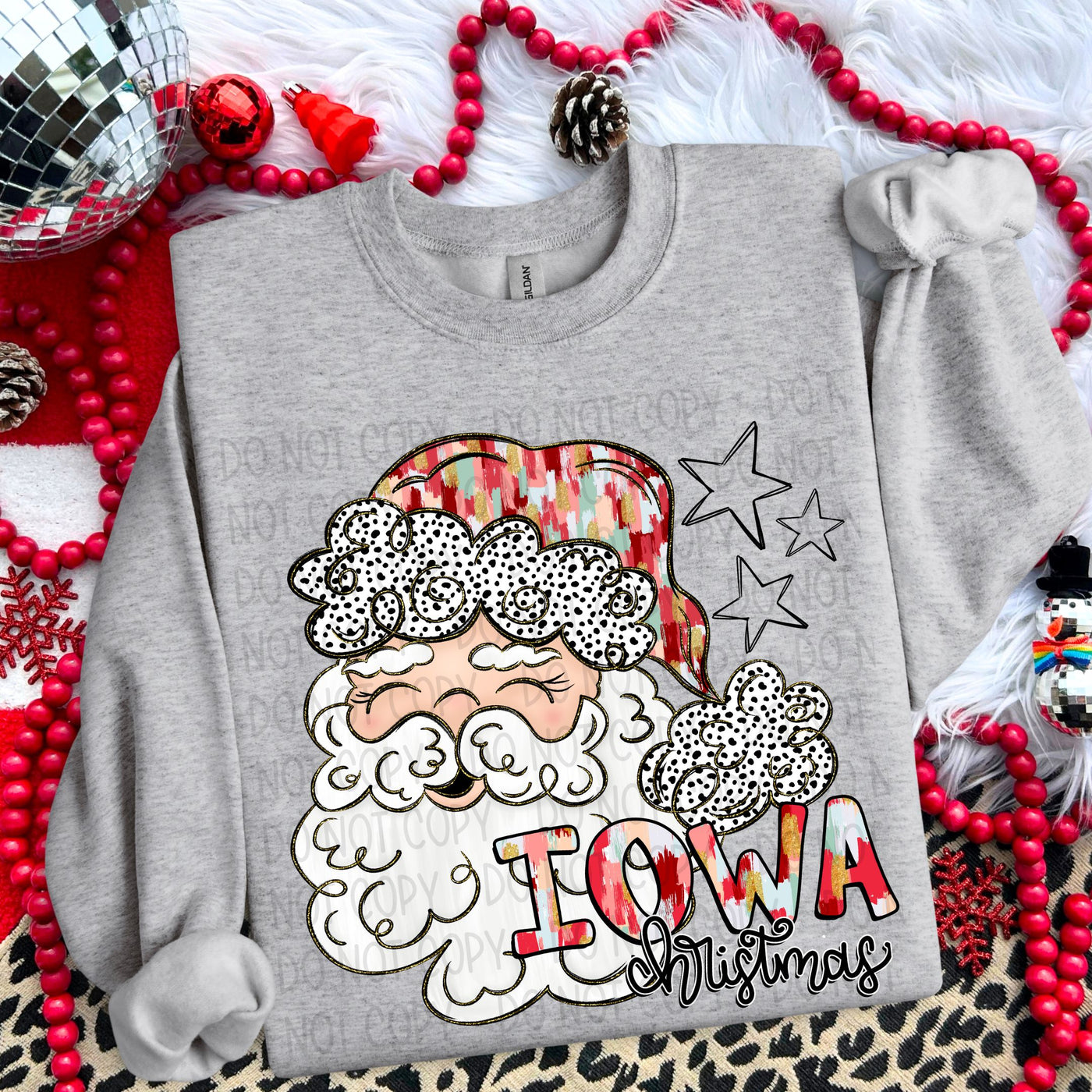 Whimsical Colorful Santa State - Iowa